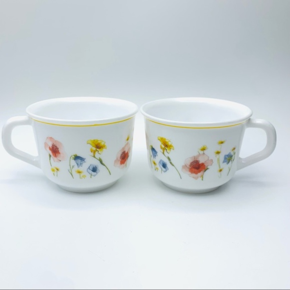 ❗️SALE❗️ Vintage Arcopal France Set Of 2 Poppies Flowers Tea Cups/Mugs